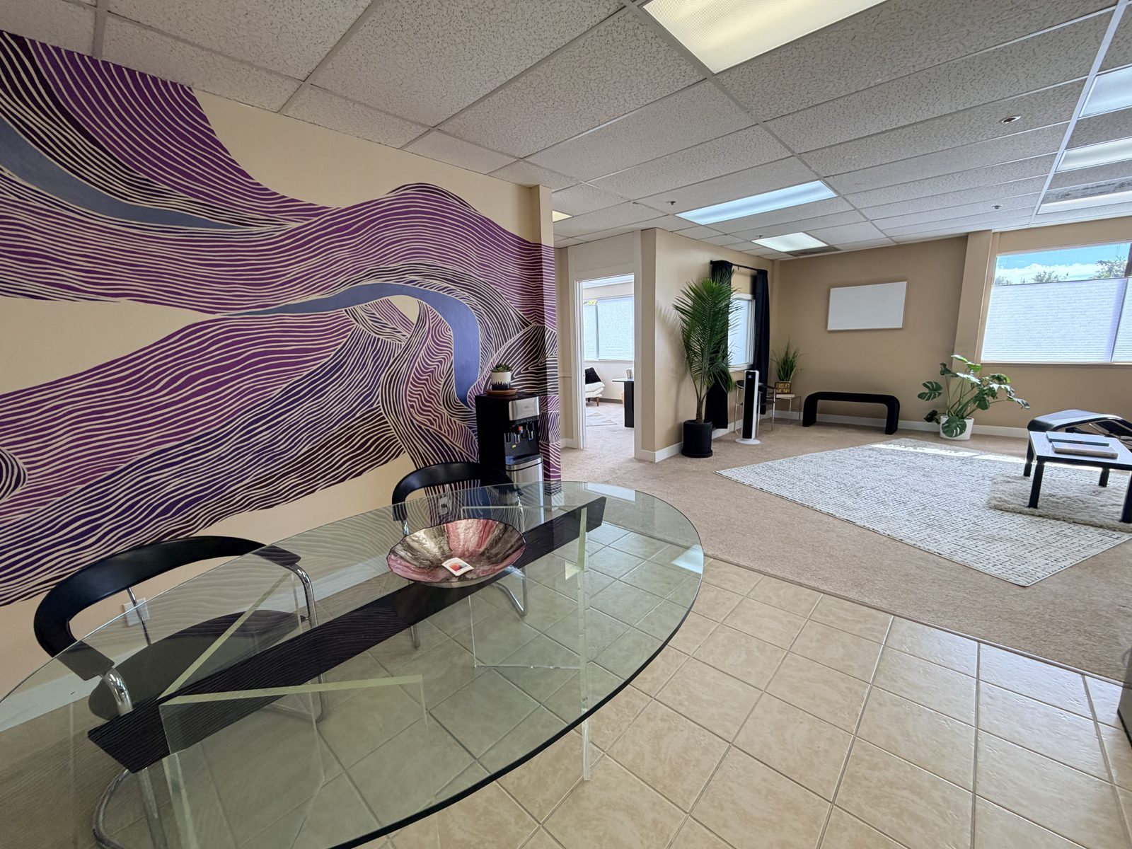 A wide view of the FocusRooms therapy office community space